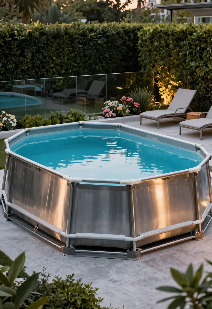 7 Sturdy Above Ground Pool Frame Ideas Custom Builds 2. Modern Metal Frame 0