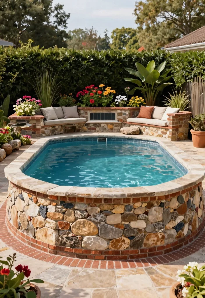 7 Sturdy Above Ground Pool Frame Ideas Custom Builds 3. Stone and Brick Hybrid Frame 0