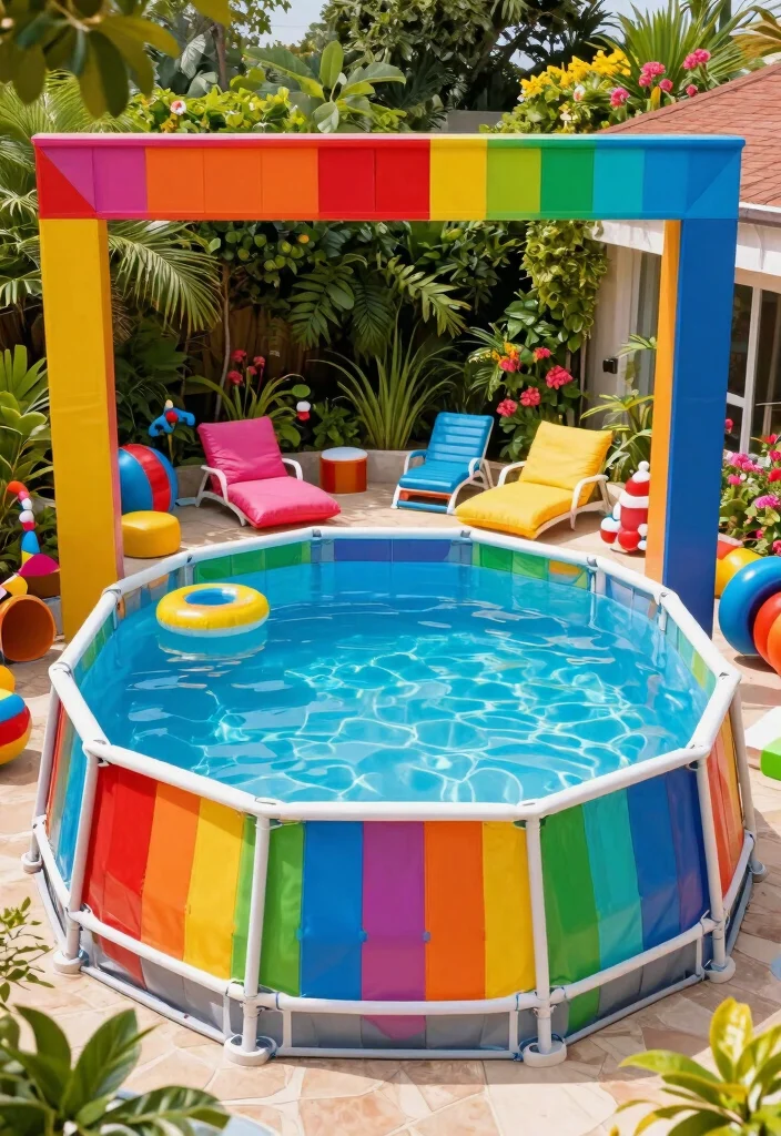 7 Sturdy Above Ground Pool Frame Ideas Custom Builds 4. Colorful Composite Frame 0