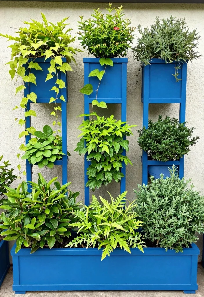 9 Charming Blue Window Box Ideas for Cottage Homes 5. Vertical Garden Delight 0