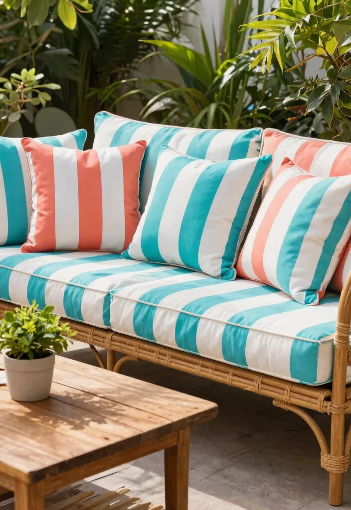 9 Classic Striped Patio Decor Ideas for a French Riviera Vibe 1. Striped Outdoor Cushions for Comfort and Style 0