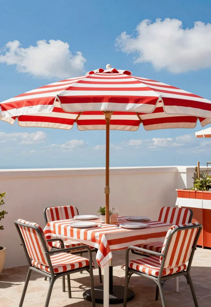 9 Classic Striped Patio Decor Ideas for a French Riviera Vibe 4. Striped Umbrellas for Shade with Flair 0