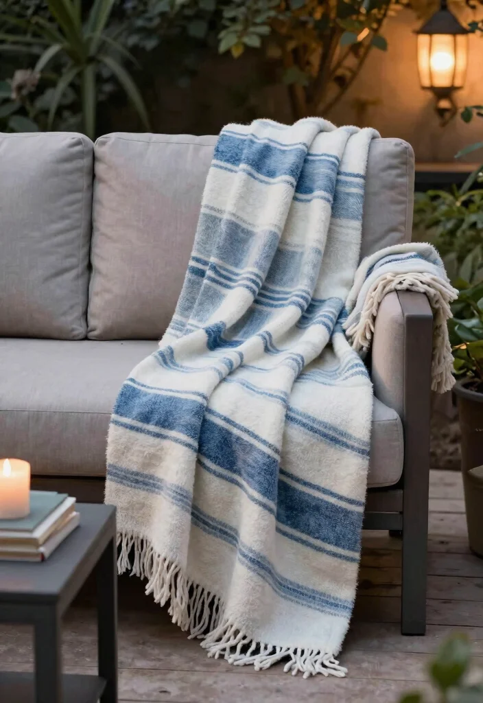 9 Classic Striped Patio Decor Ideas for a French Riviera Vibe 7. Striped Throw Blankets for Cozy Evenings 0