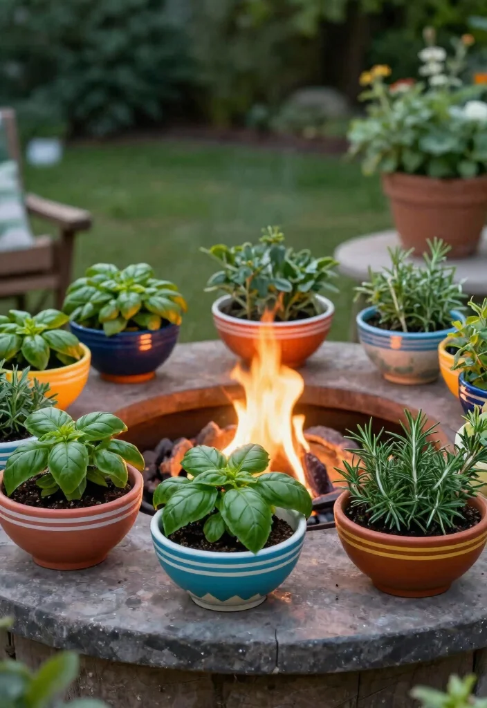 9 Clever Fire Pit Planter Ideas to Upcycle Old Bowls 1. Whimsical Herb Garden 0