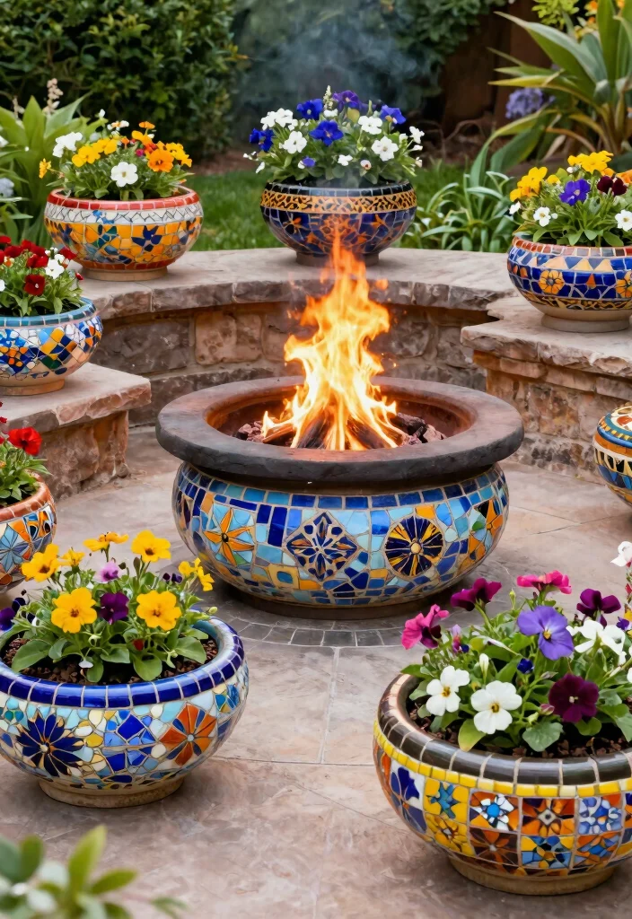 9 Clever Fire Pit Planter Ideas to Upcycle Old Bowls 6. Colorful Mosaic Bowl Planters 0