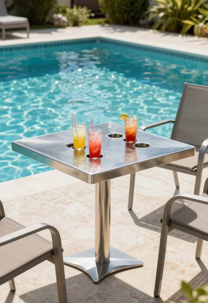 9 Clever Pool Shelf Ideas Above Ground Hold Your Drinks 6. Stainless Steel Poolside Table 0