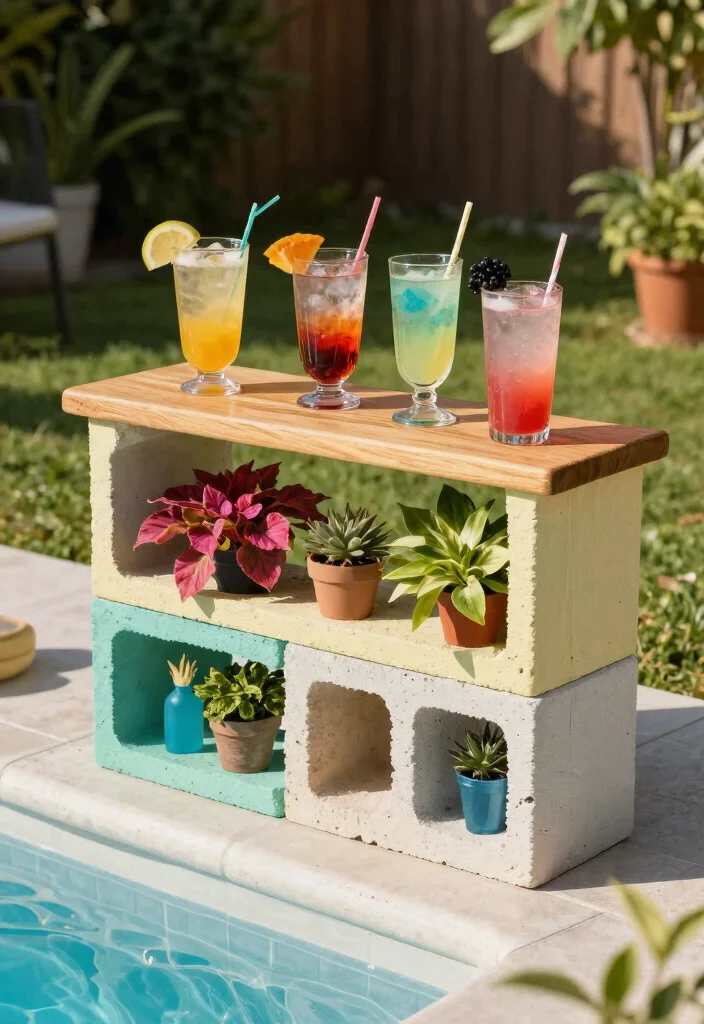 9 Clever Pool Shelf Ideas Above Ground Hold Your Drinks 7. DIY Cinder Block Shelf 0