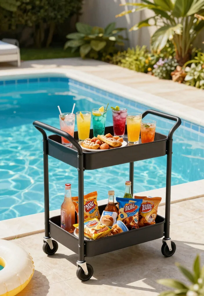 9 Clever Pool Shelf Ideas Above Ground Hold Your Drinks 8. Foldable Poolside Cart 0