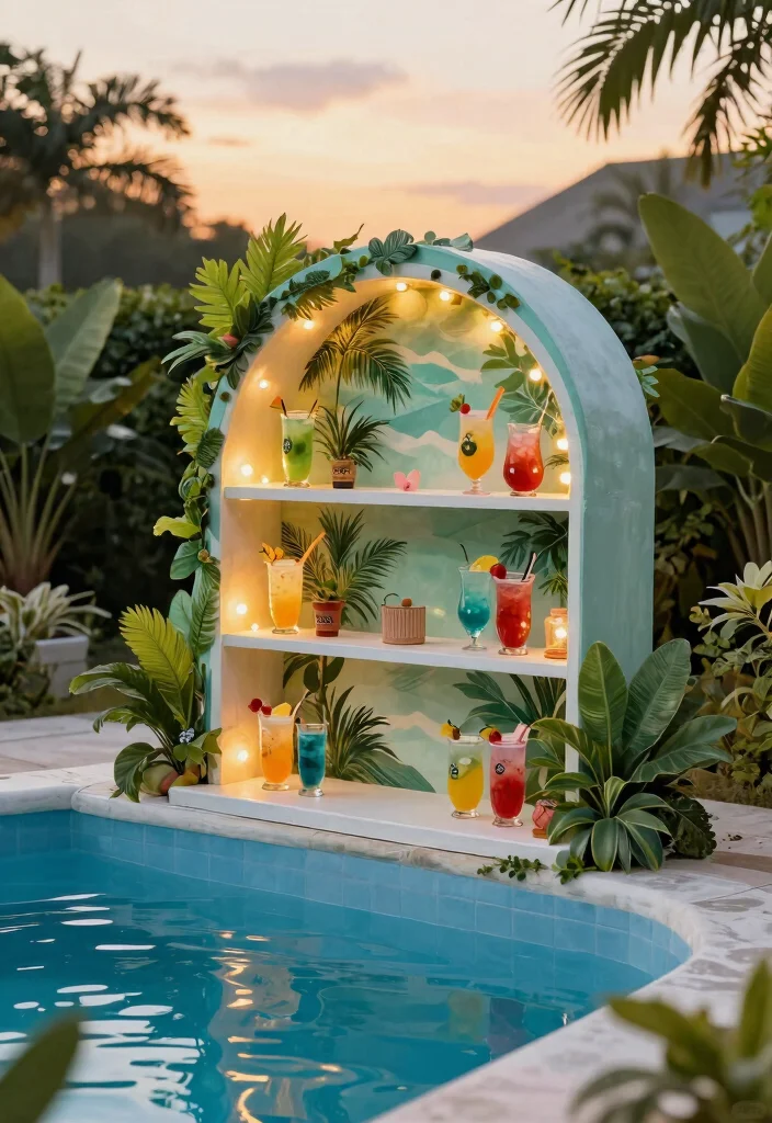 9 Clever Pool Shelf Ideas Above Ground Hold Your Drinks 9. Decorative Pool Shelf 0