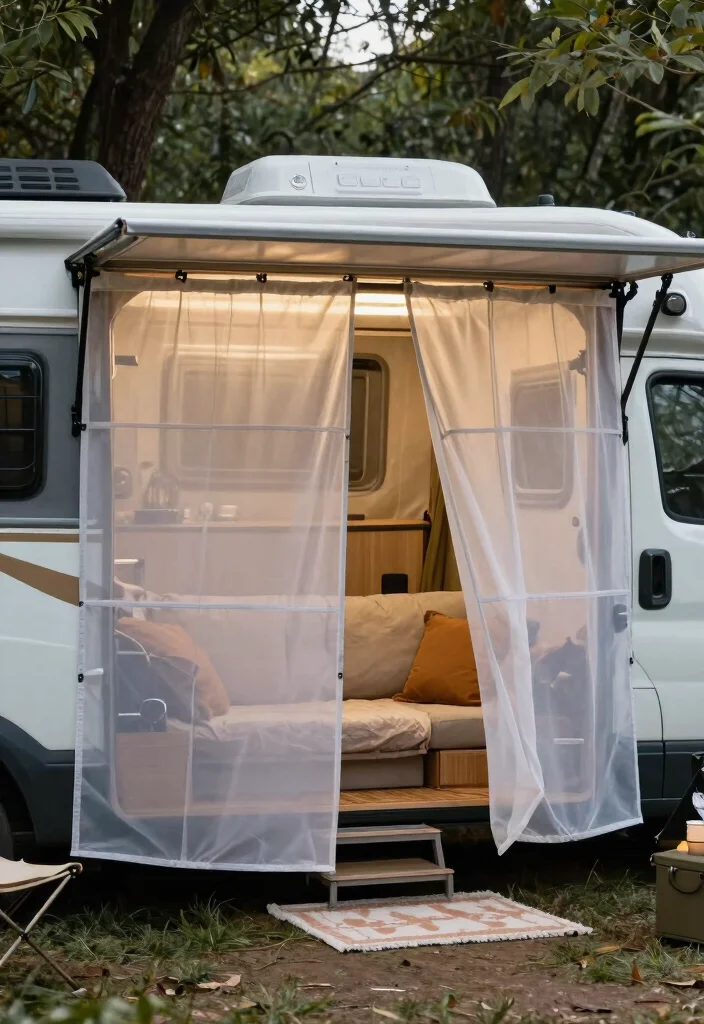 9 Clever Pop Up Camper Awning Ideas for Road Trips 3. Awning with Built In Privacy Screens 0