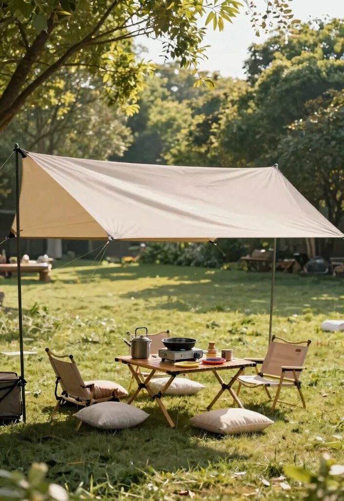 9 Clever Pop Up Camper Awning Ideas for Road Trips 5. Folding Table Awning Combo 0