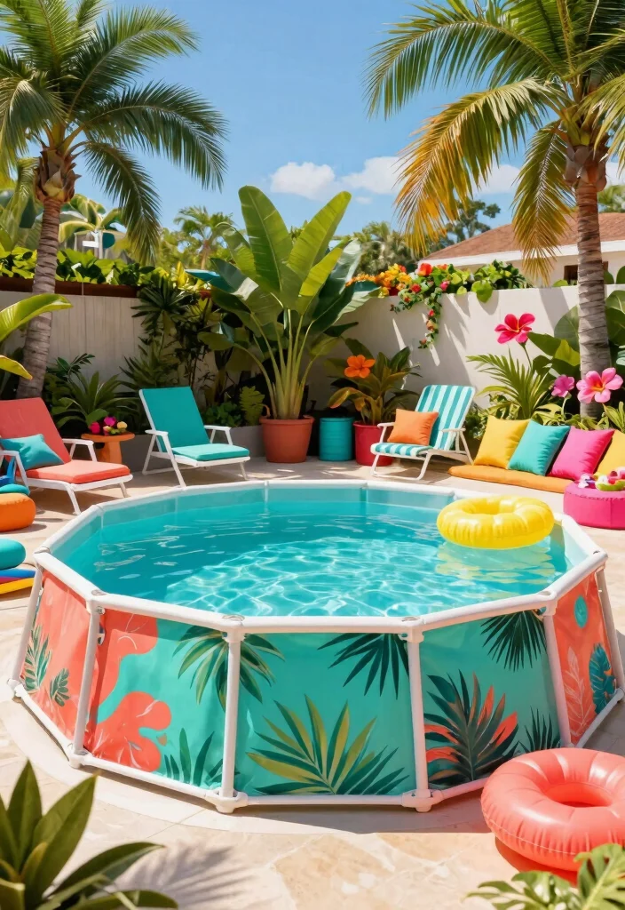 9 Creative Above Ground Pool Coating Ideas to Upgrade 2. Vibrant Tropical Hues 0