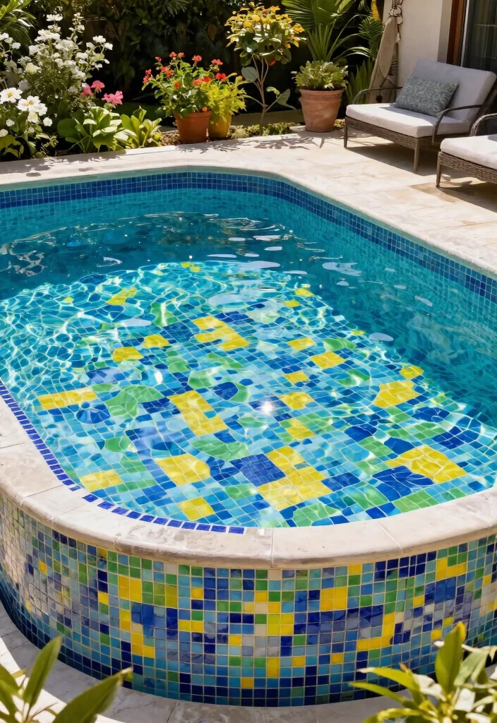 9 Creative Above Ground Pool Coating Ideas to Upgrade 4. Mosaic Tile Accents 0