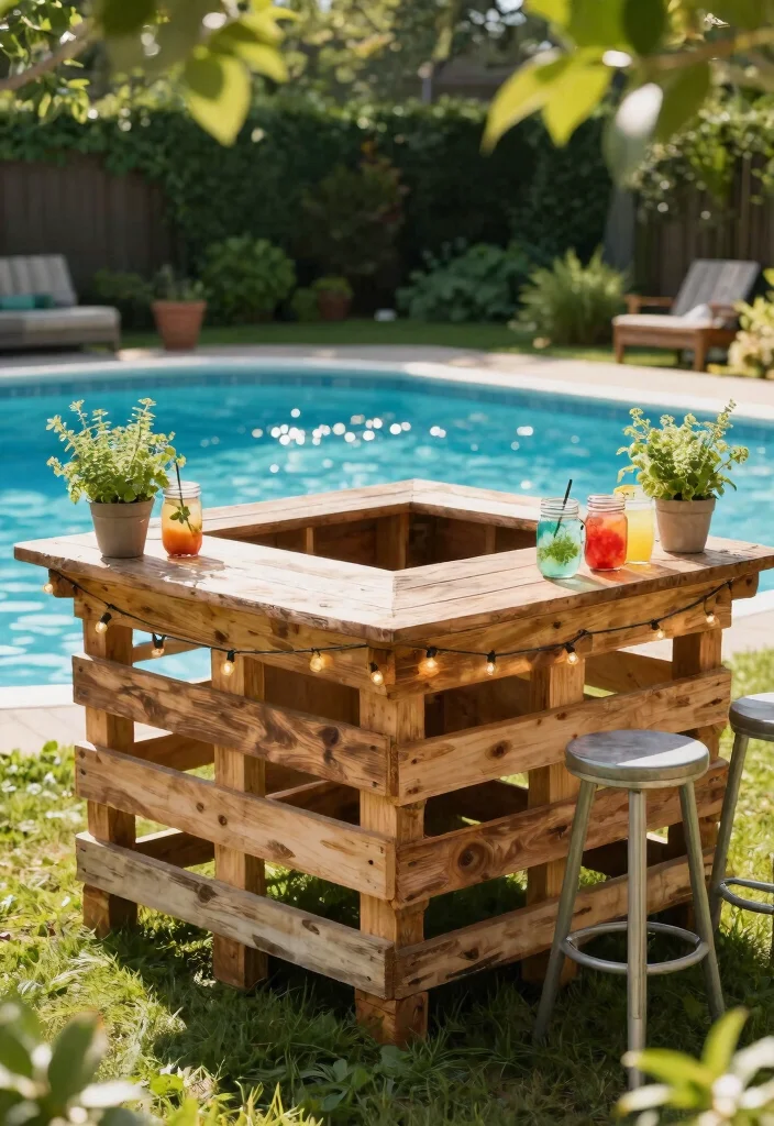 9 DIY Above Ground Pool Bar Top Ideas for Entertaining 1 9 DIY Above Ground Pool Bar Top Ideas for Entertaining 1. Rustic Pallet Bar 0