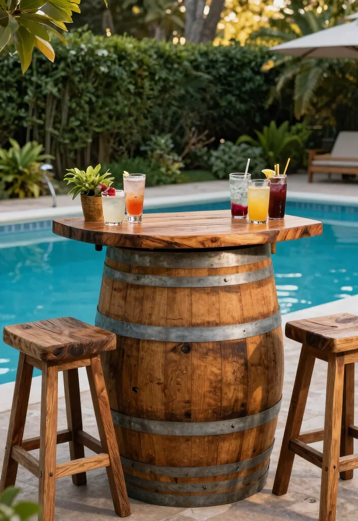 9 DIY Above Ground Pool Bar Top Ideas for Entertaining 5 9 DIY Above Ground Pool Bar Top Ideas for Entertaining 5. Repurposed Wine Barrel Bar 0