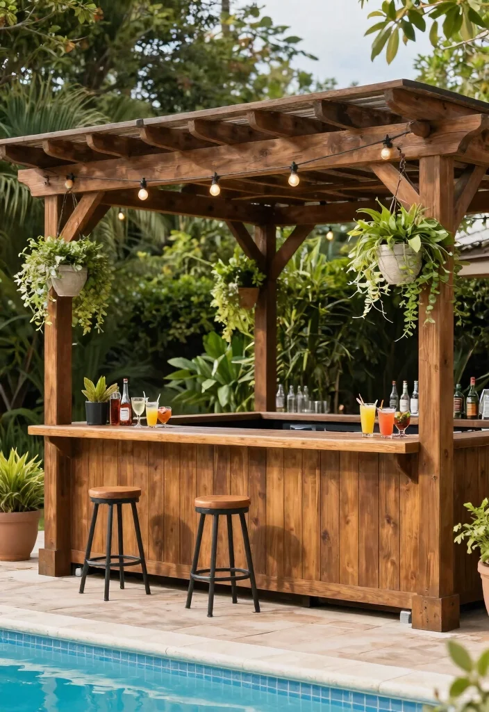 9 DIY Above Ground Pool Bar Top Ideas for Entertaining 8 9 DIY Above Ground Pool Bar Top Ideas for Entertaining 8. Pergola Bar with Hanging Plants 0
