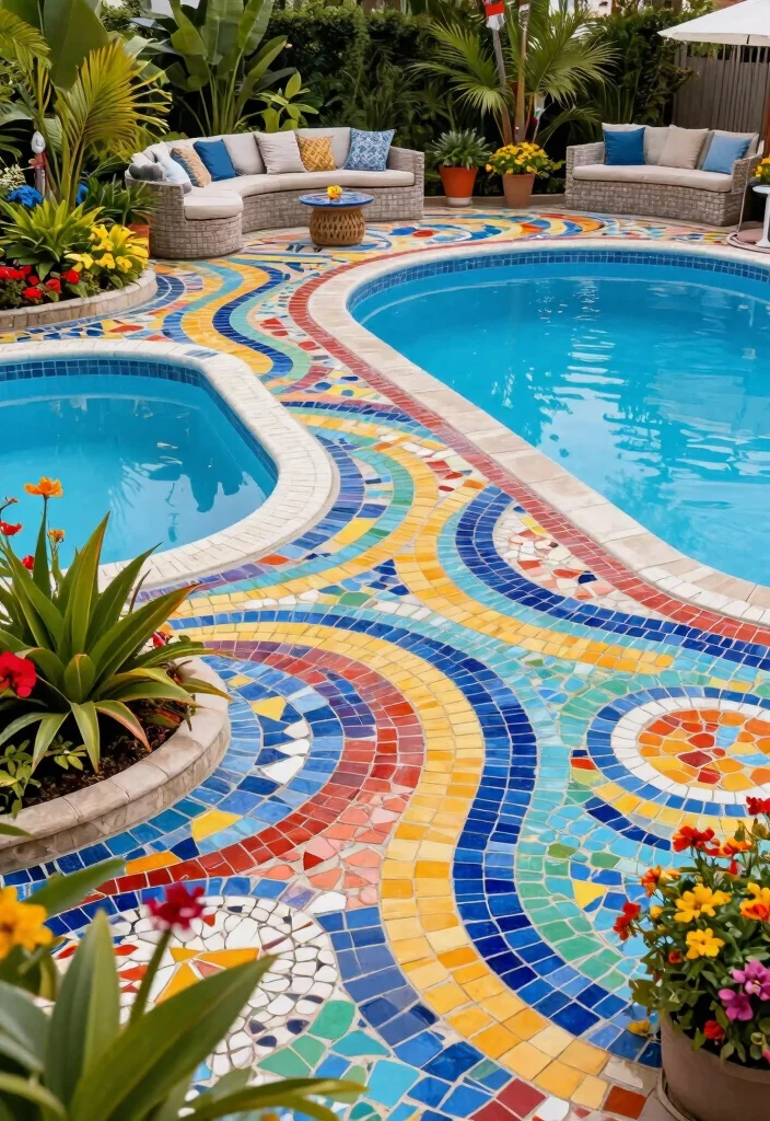9 Elegant Above Ground Pool Pavers Ideas for a Clean Look 8 9 Elegant Above Ground Pool Pavers Ideas for a Clean Look 8. Colorful Mosaic Pavers 0