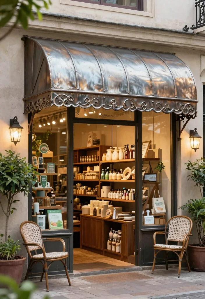 9 Eye Catching Shop Awning Ideas Boost Curb Appeal 5. Vintage Metal Awning with a Twist 0