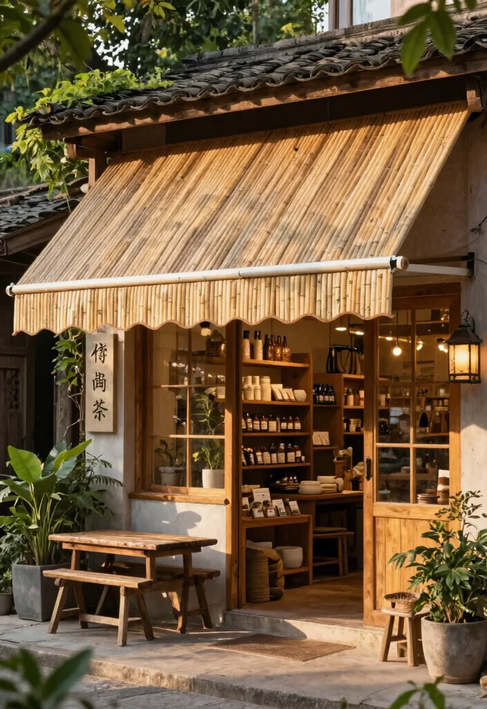 9 Eye Catching Shop Awning Ideas Boost Curb Appeal 8. Sustainable Bamboo Awning 0
