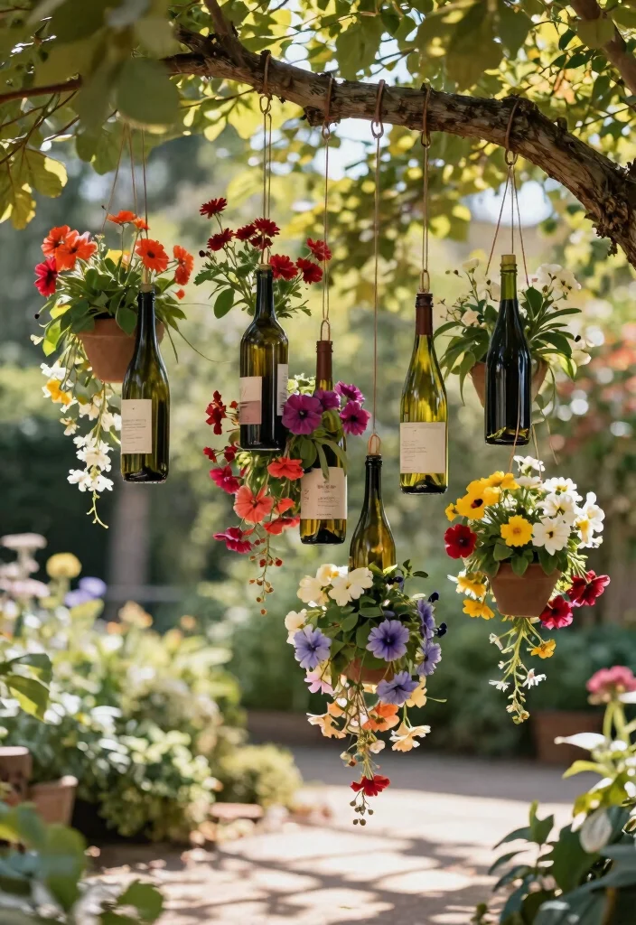 9 Fun Wine Bottle Planter Ideas for Your Outdoor Space 3. Hanging Wine Bottle Planters 0