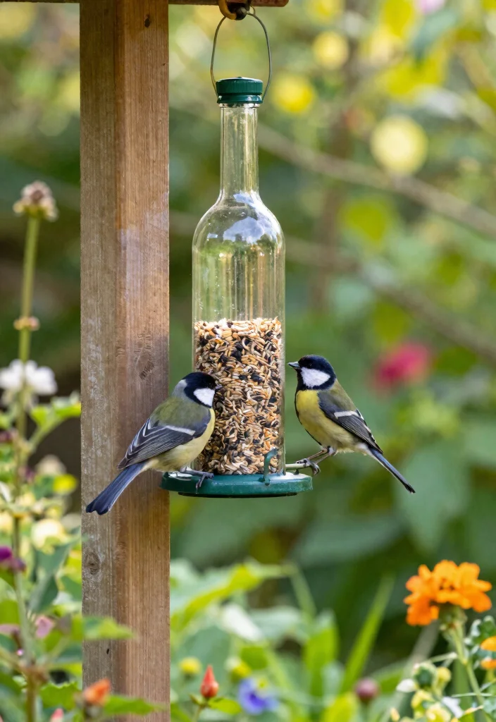 9 Fun Wine Bottle Planter Ideas for Your Outdoor Space 4. Wine Bottle Bird Feeder 0
