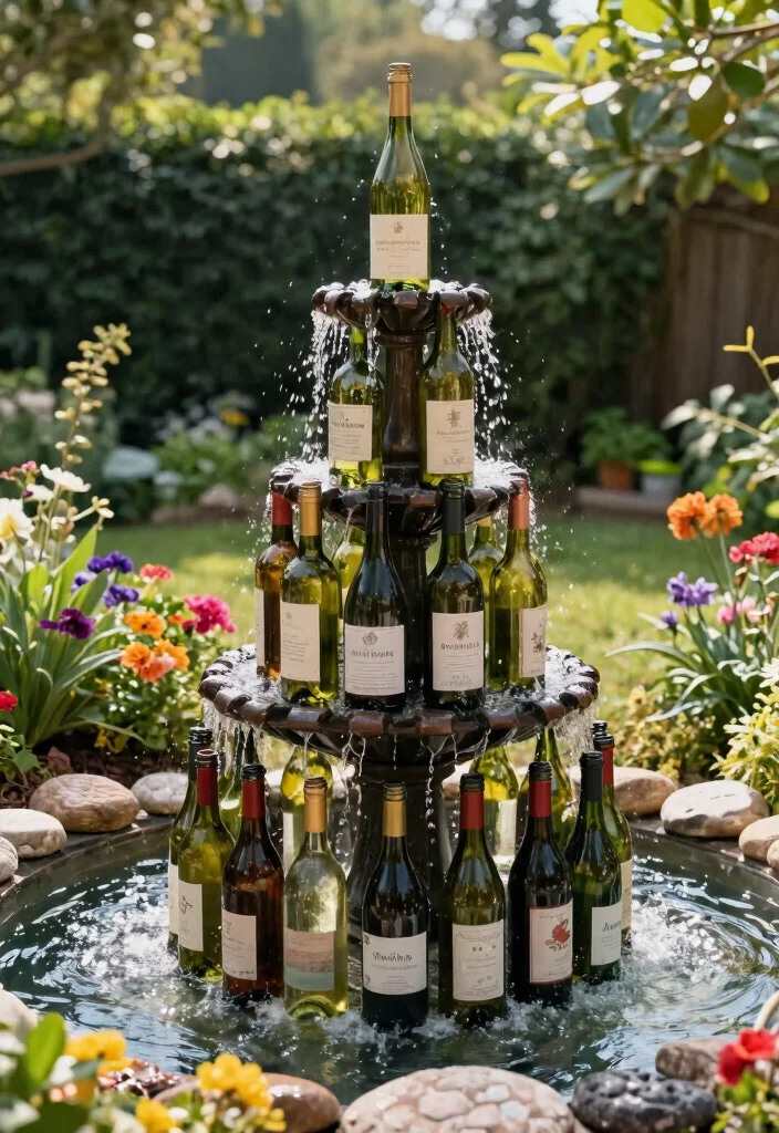 9 Fun Wine Bottle Planter Ideas for Your Outdoor Space 7. Wine Bottle Fountain 0