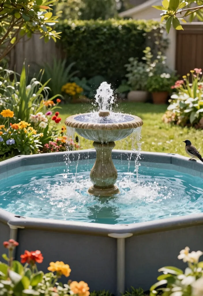9 Practical Above Ground Pool Filter Ideas Hide the Mess 6. Solar Powered Fountain 0