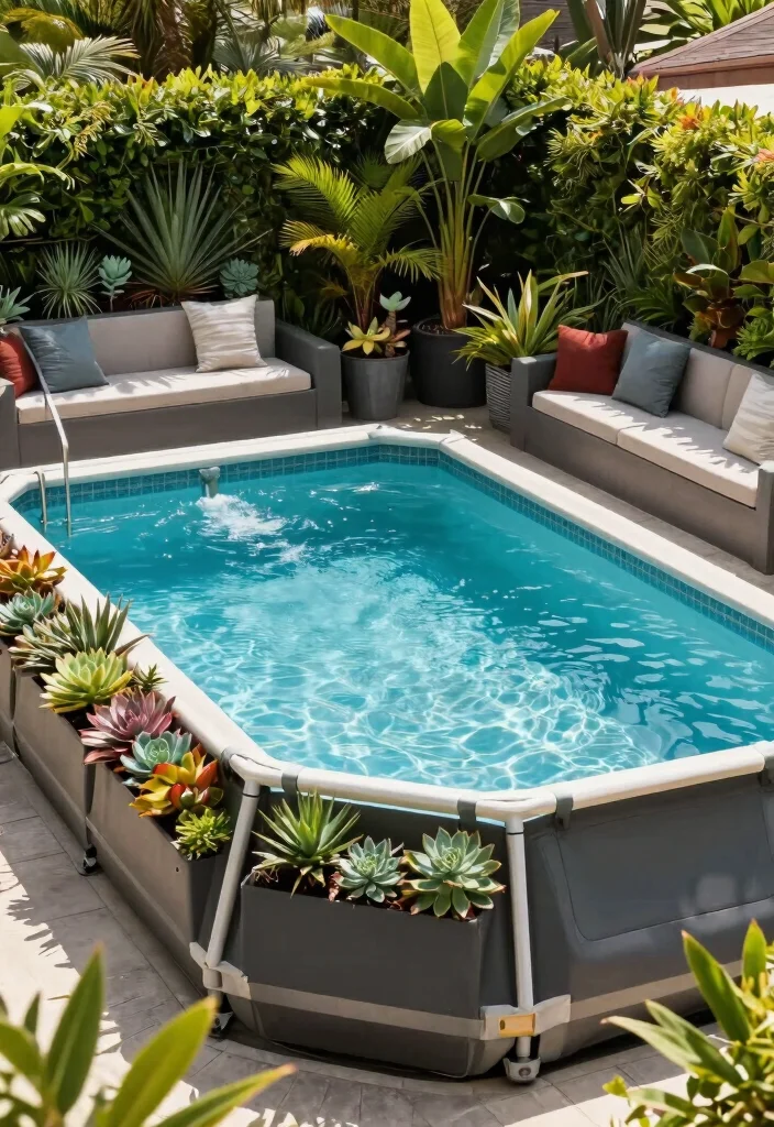 9 Sleek Above Ground Lap Pool Ideas for Narrow Backyards 3. Poolside Planter Boxes 0