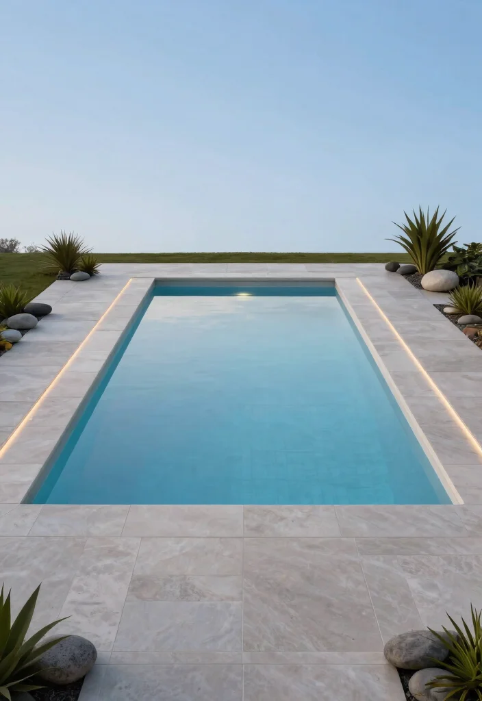 9 Sleek Above Ground Lap Pool Ideas for Narrow Backyards 4. Minimalist Tiled Elegance 0