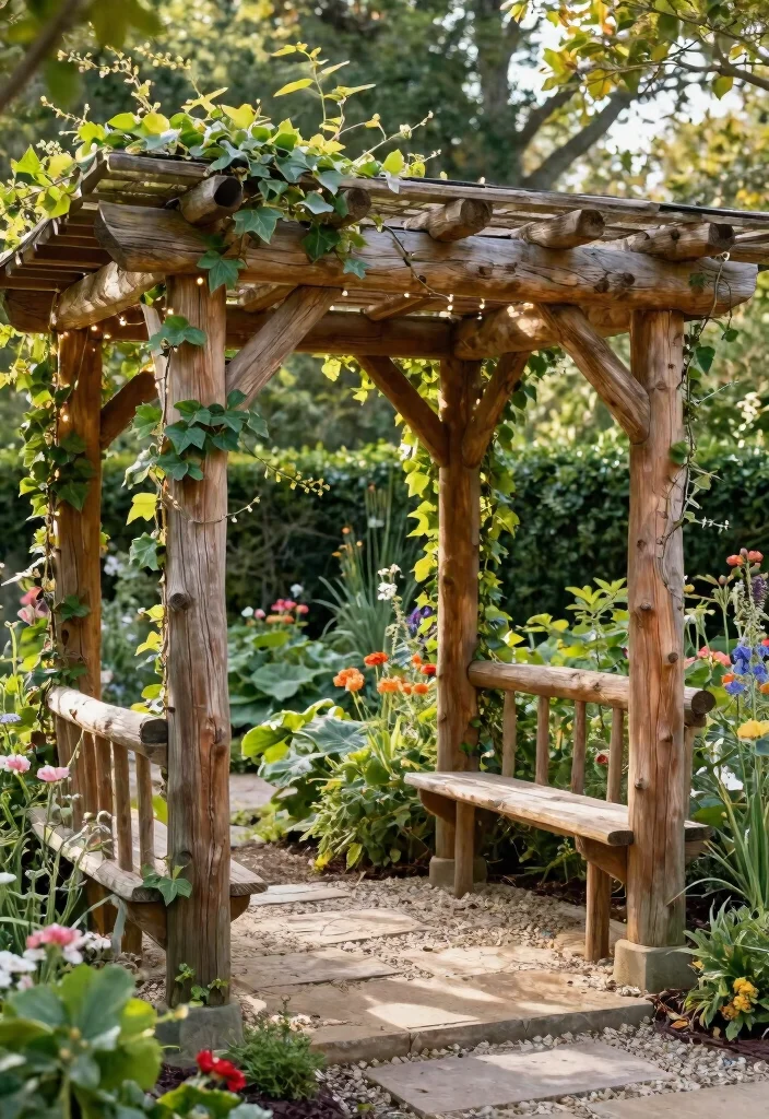 9 Sturdy Gazebo Post Ideas for Small Urban Gardens 1. Rustic Wooden Beams 0