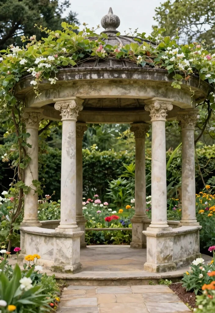 9 Sturdy Gazebo Post Ideas for Small Urban Gardens 2. Elegant Stone Columns 0