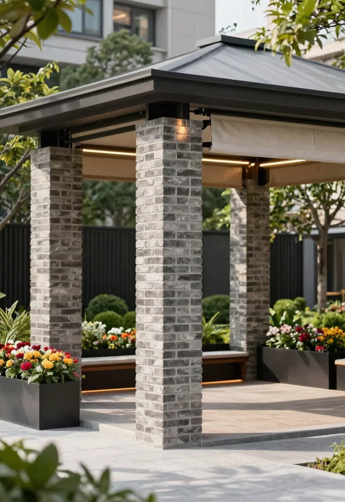 9 Sturdy Gazebo Post Ideas for Small Urban Gardens 3. Modern Brick Pillars 0