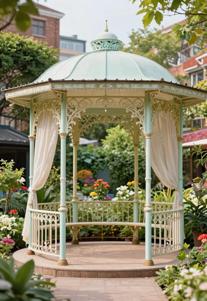 9 Sturdy Gazebo Post Ideas for Small Urban Gardens 5. Vintage Metal Supports 0