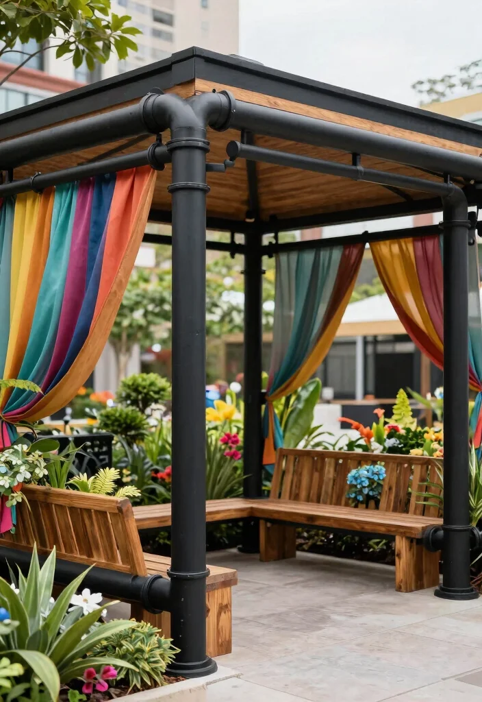 9 Sturdy Gazebo Post Ideas for Small Urban Gardens 8. Industrial Pipe Structures 0