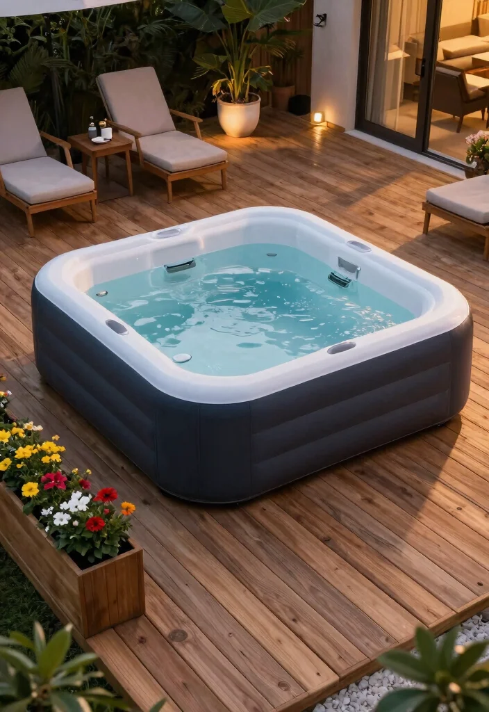 9 Sturdy Inflatable Hot Tub Base Ideas DIY Pads 1. Wooden Decking Durable and Stylish 0