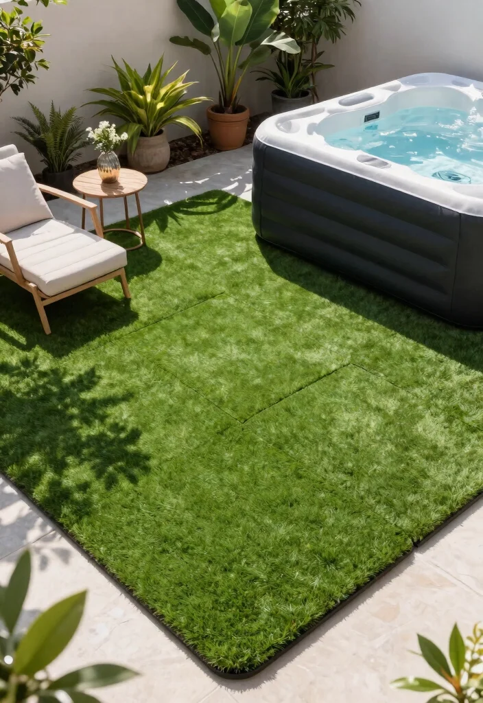 9 Sturdy Inflatable Hot Tub Base Ideas DIY Pads 6. Modular Turf Pads Convenience and Comfort 0