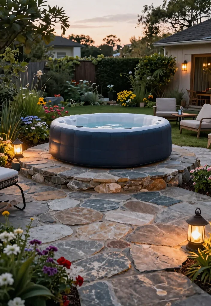9 Sturdy Inflatable Hot Tub Base Ideas DIY Pads 7. Flagstone Rustic Charm 0