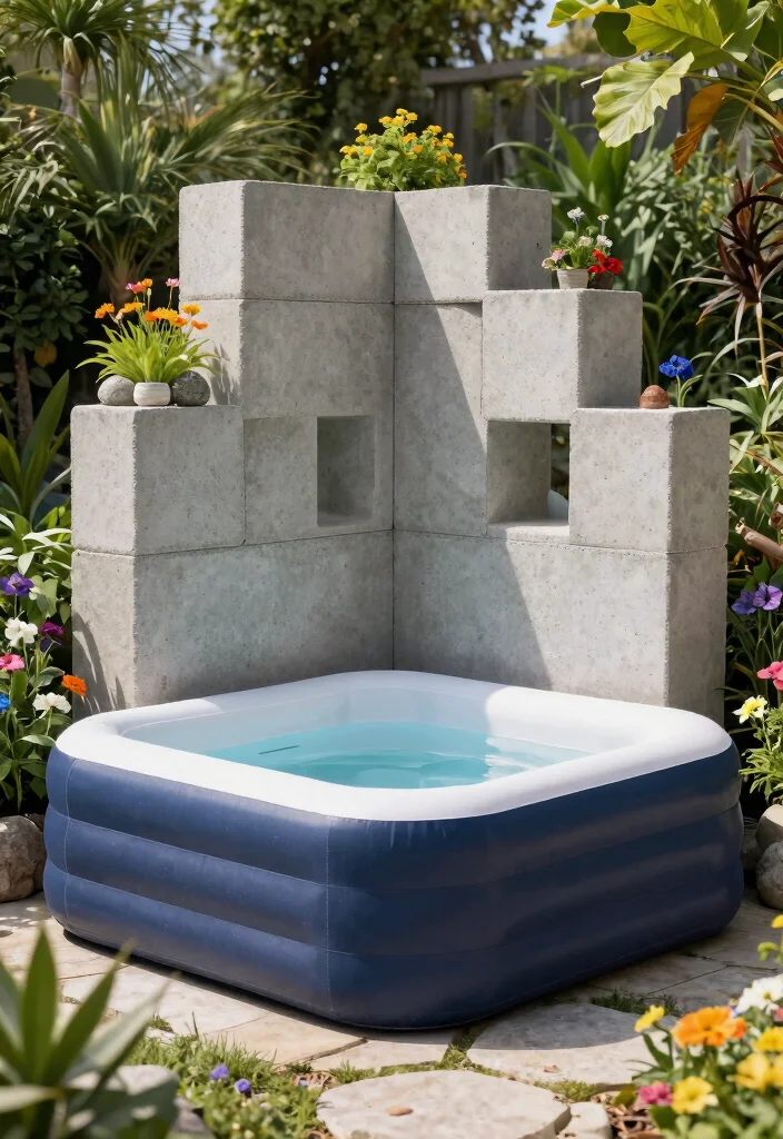 9 Sturdy Inflatable Hot Tub Base Ideas DIY Pads 9. Custom Concrete Blocks A Creative Touch 0