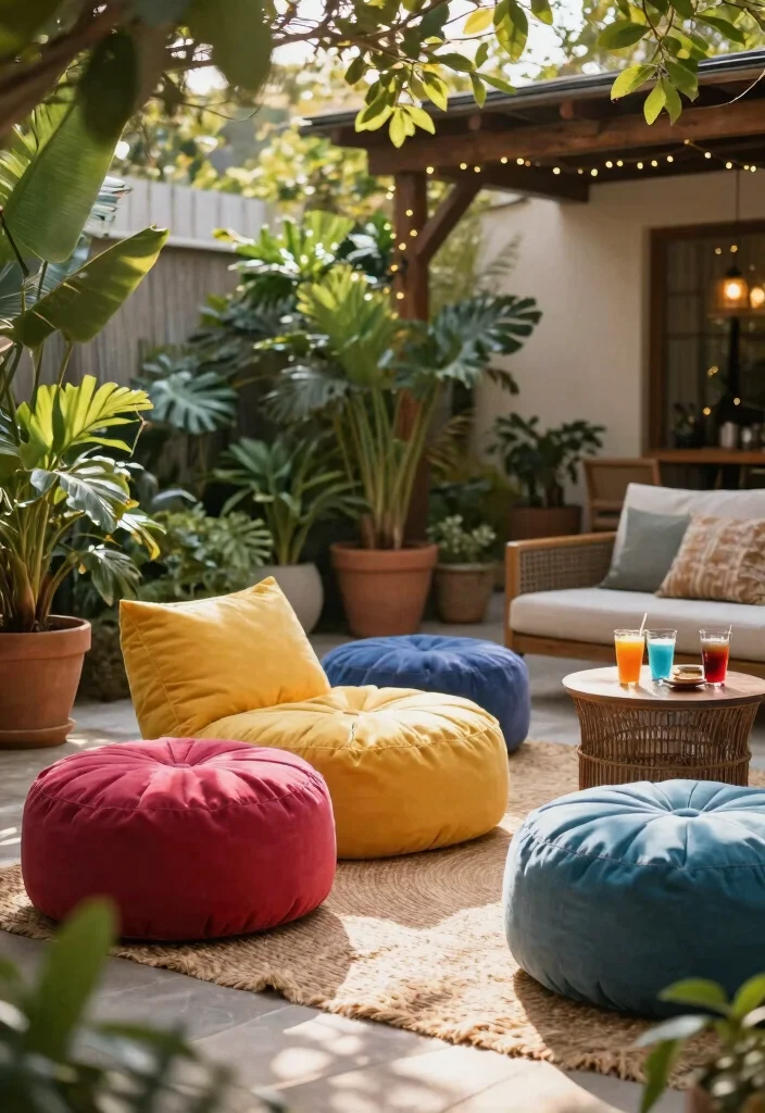 9 Stylish Patio Ottoman Decor Inspiration for Lounging 1. Colorful Poufs for a Pop of Fun 0