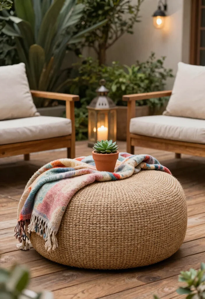 9 Stylish Patio Ottoman Decor Inspiration for Lounging 2. Textured Ottoman with Natural Fibers 0