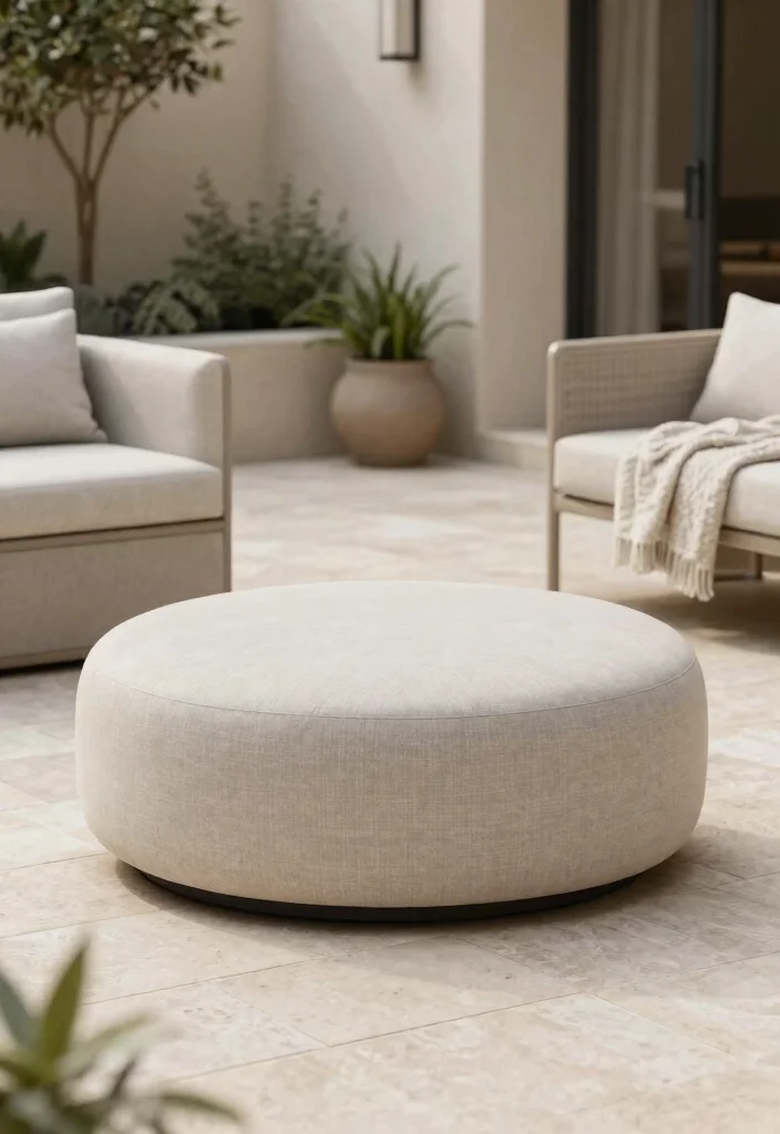 9 Stylish Patio Ottoman Decor Inspiration for Lounging 5. Minimalist Chic with Neutral Tones 0