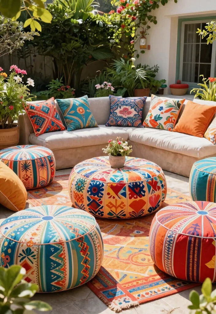 9 Stylish Patio Ottoman Decor Inspiration for Lounging 6. Whimsical Prints and Patterns 0