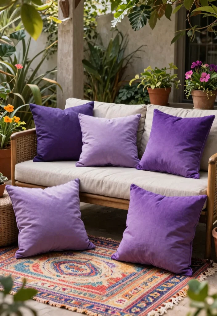 9 Vibrant Purple Patio Decor Ideas for a Boho Garden Vibe 1 9 Vibrant Purple Patio Decor Ideas for a Boho Garden Vibe 1. Purple Ombre Throw Pillows 0