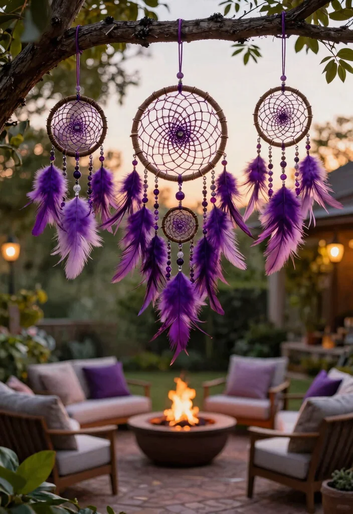 9 Vibrant Purple Patio Decor Ideas for a Boho Garden Vibe 3 9 Vibrant Purple Patio Decor Ideas for a Boho Garden Vibe 3. Handmade Dreamcatchers with Purple Feathers 0