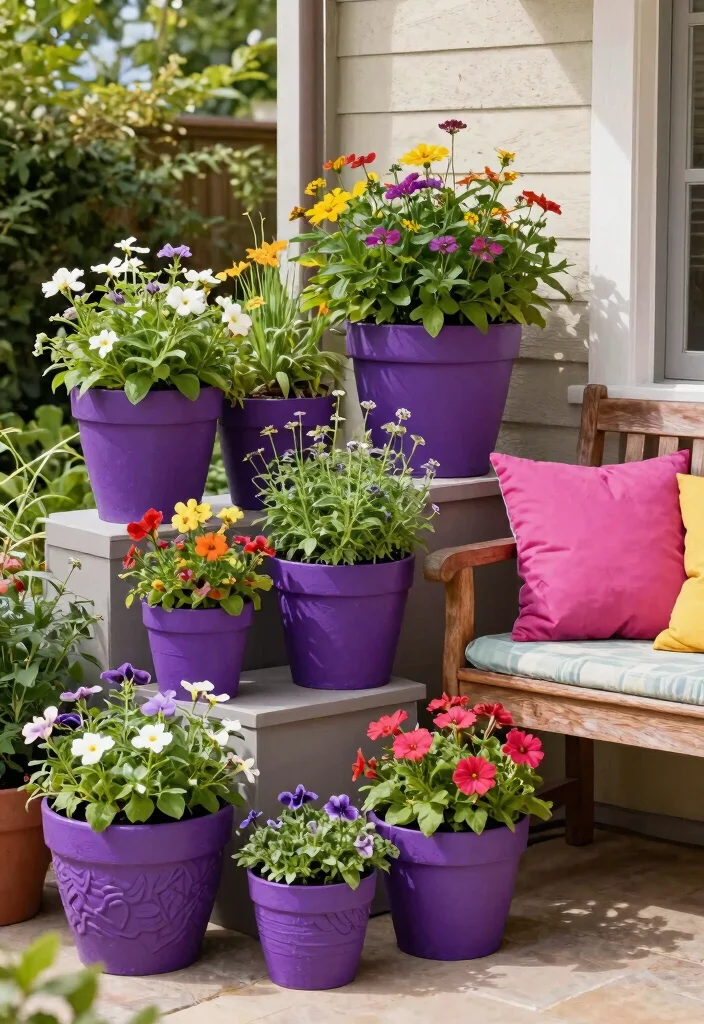 9 Vibrant Purple Patio Decor Ideas for a Boho Garden Vibe 5 9 Vibrant Purple Patio Decor Ideas for a Boho Garden Vibe 5. Quirky Purple Planters 0
