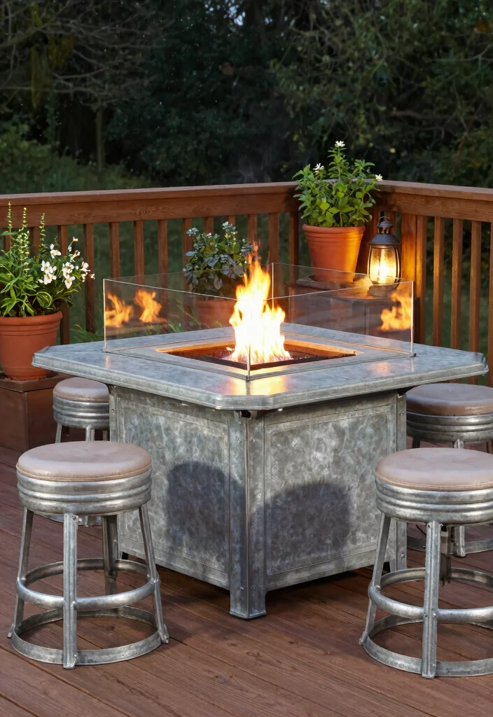 9 Vintage Galvanized Fire Pit Ideas Cheap DIY 5. Galvanized Rail Fire Pit Table 0