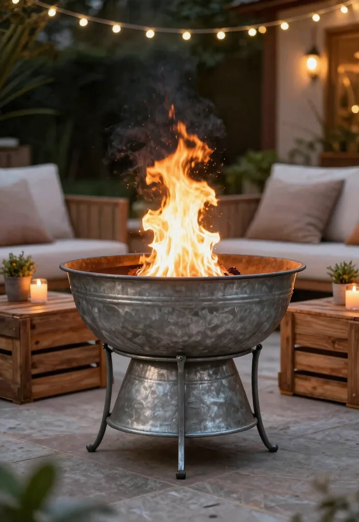 9 Vintage Galvanized Fire Pit Ideas Cheap DIY 7. Galvanized Metal Fire Bowl on Stand 0
